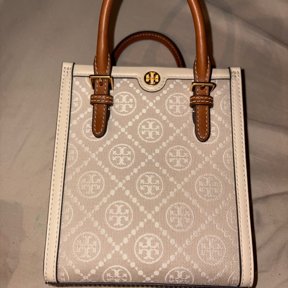 Tory Burch White and Brown Mini Bag